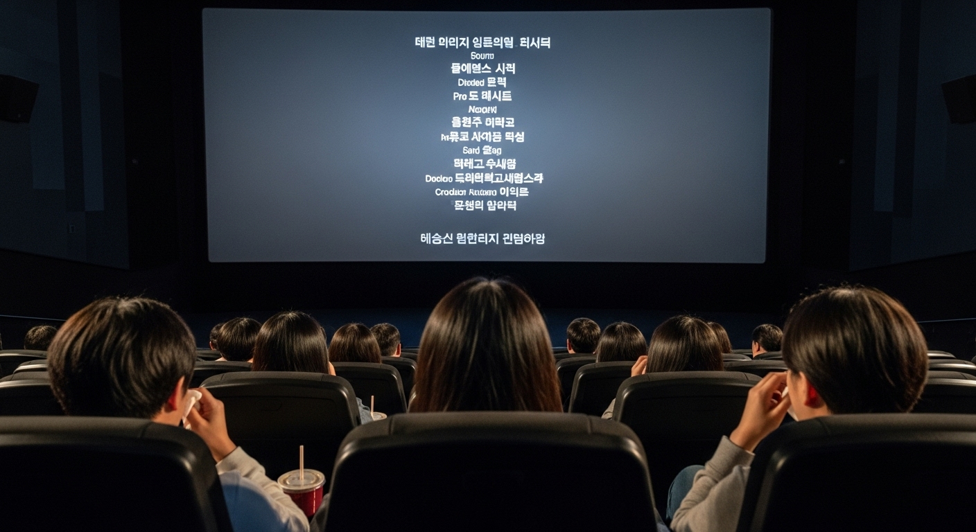 엔딩 크레딧이 흐르는 동안 음악을 감상하며 자리에 남아 있는 관객들