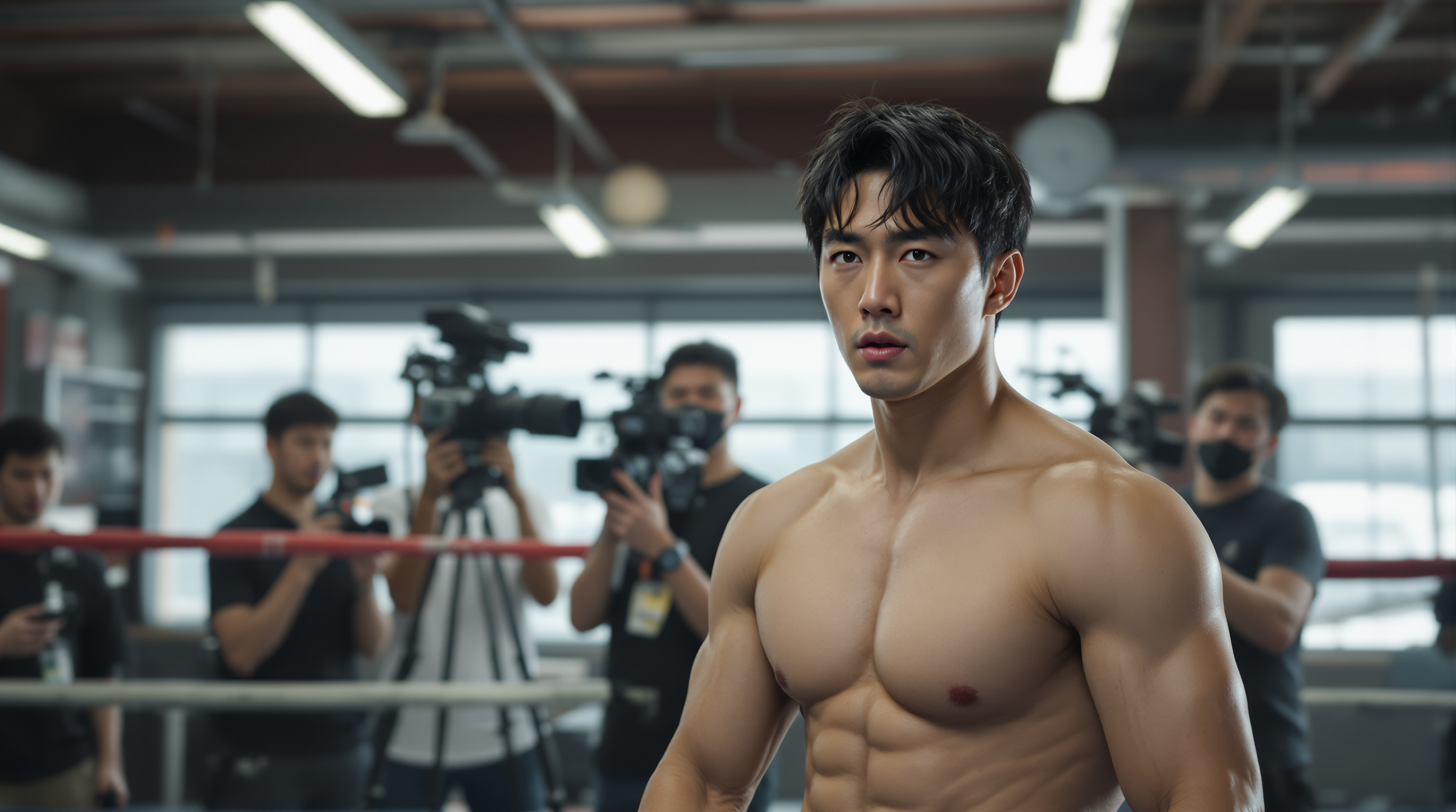 카리스마 있는 마동석이 복싱 체육관에서 제작진과 함께하는 모습