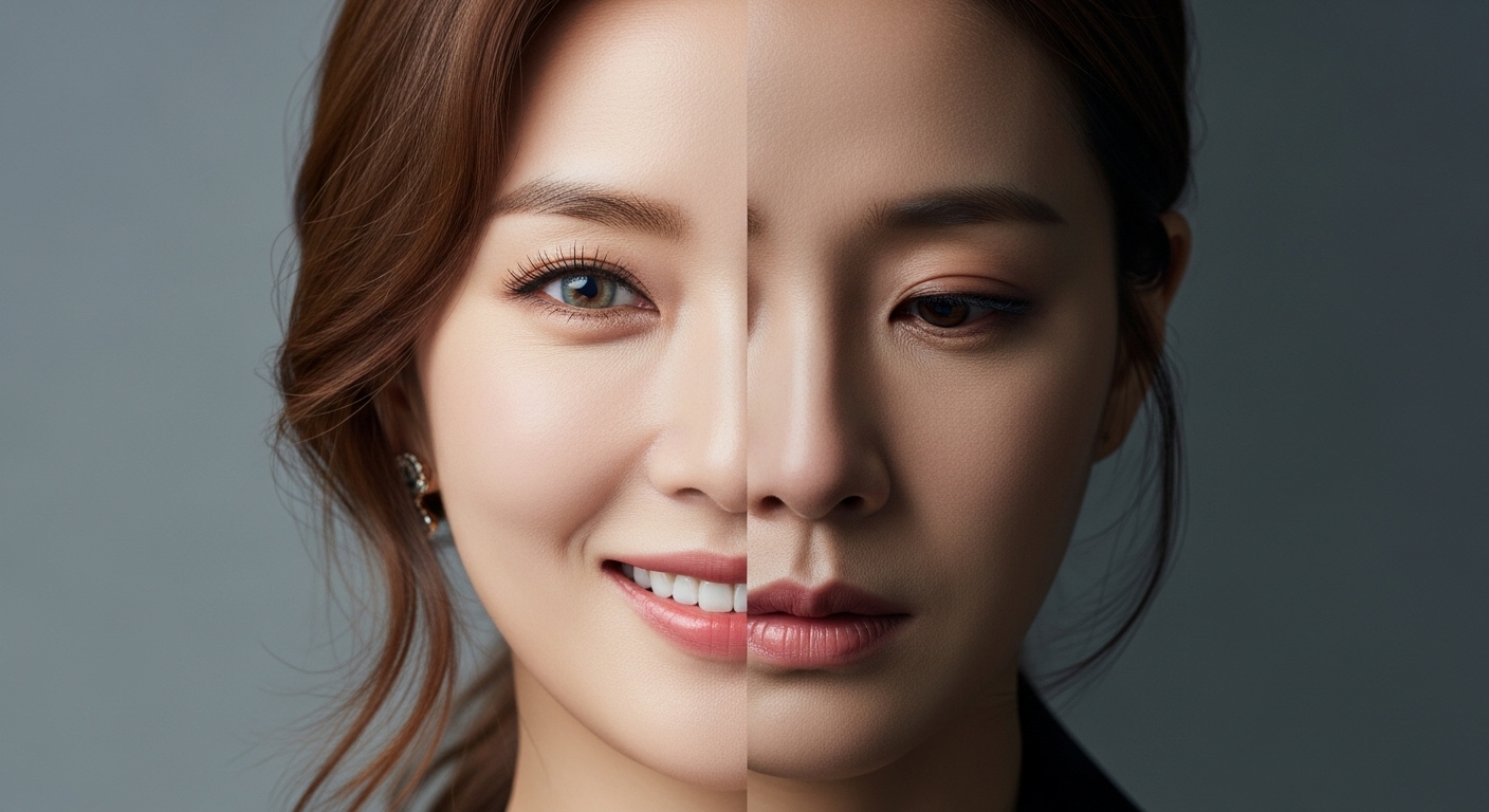 두 얼굴을 가진 한국 여배우의 클로즈업