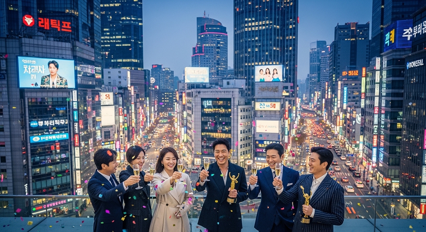 인기 드라마로 인해 아시아 도시에서 성공을 축하하는 한국 배우들