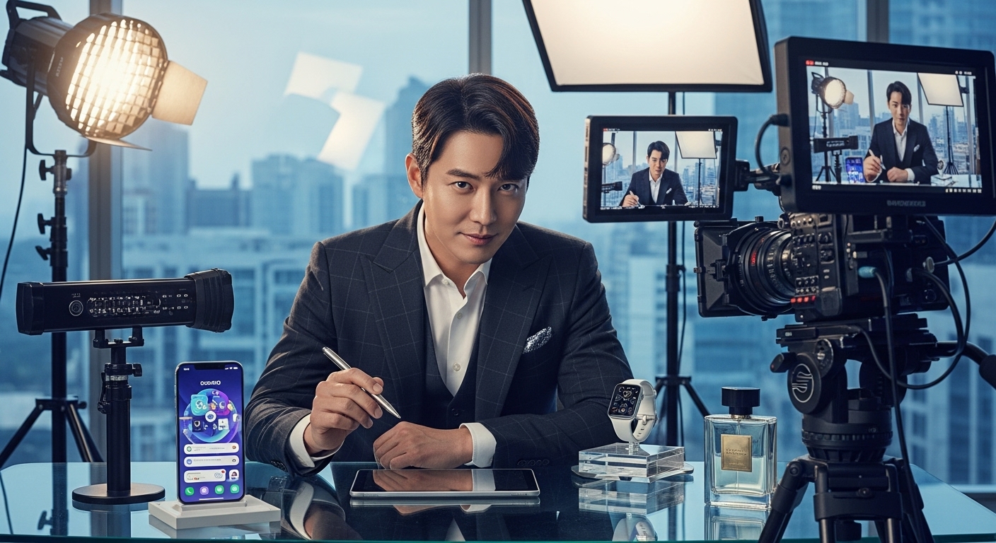 광고 촬영장에서 논리적인 캐릭터를 연기하는 배우