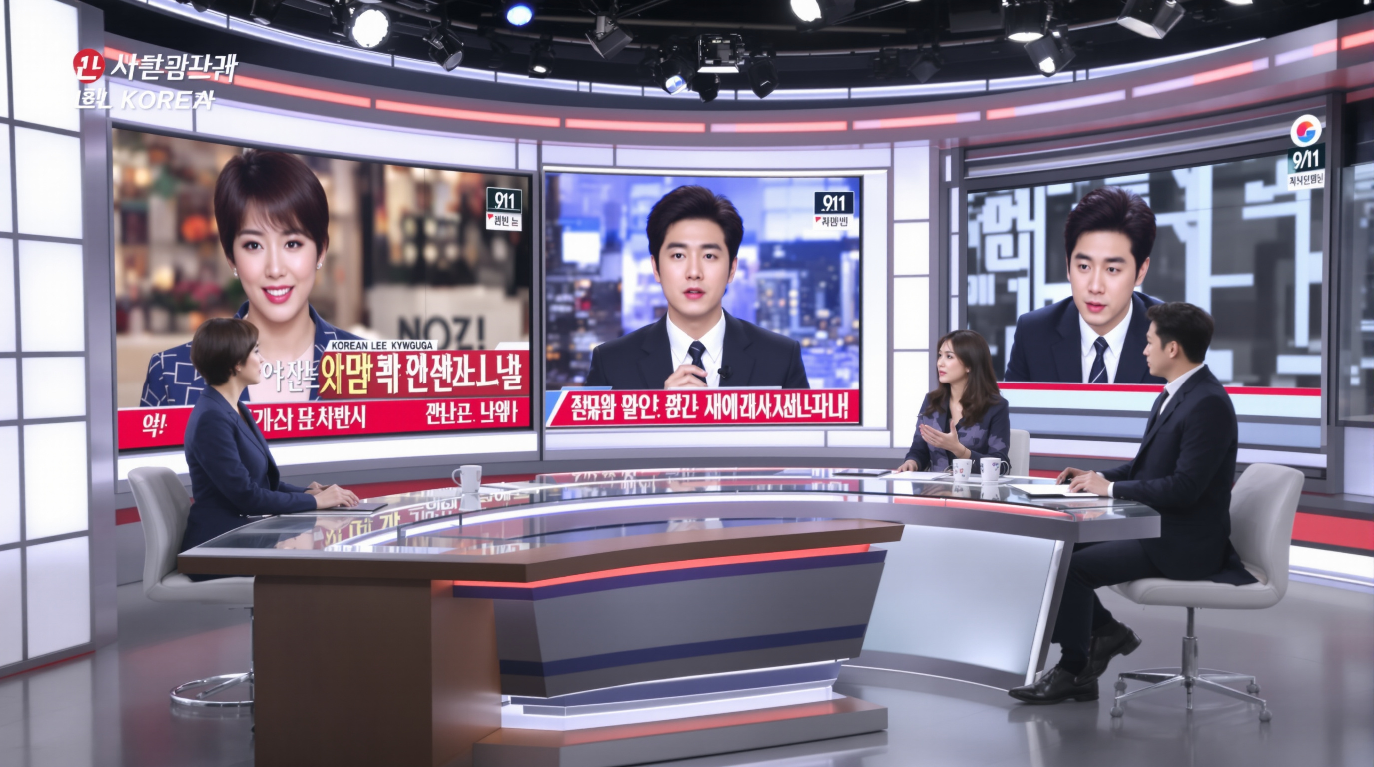 배우 이이경 관련 스캔들을 보도하는 한국 뉴스 스튜디오