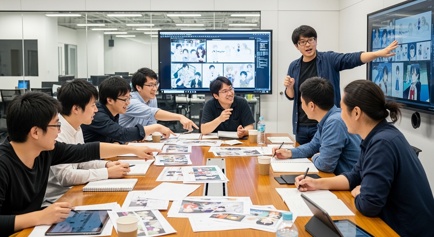 에이포 스튜디오에서 새로운 시즌의 스토리보드를 논의하는 한국 애니메이터들