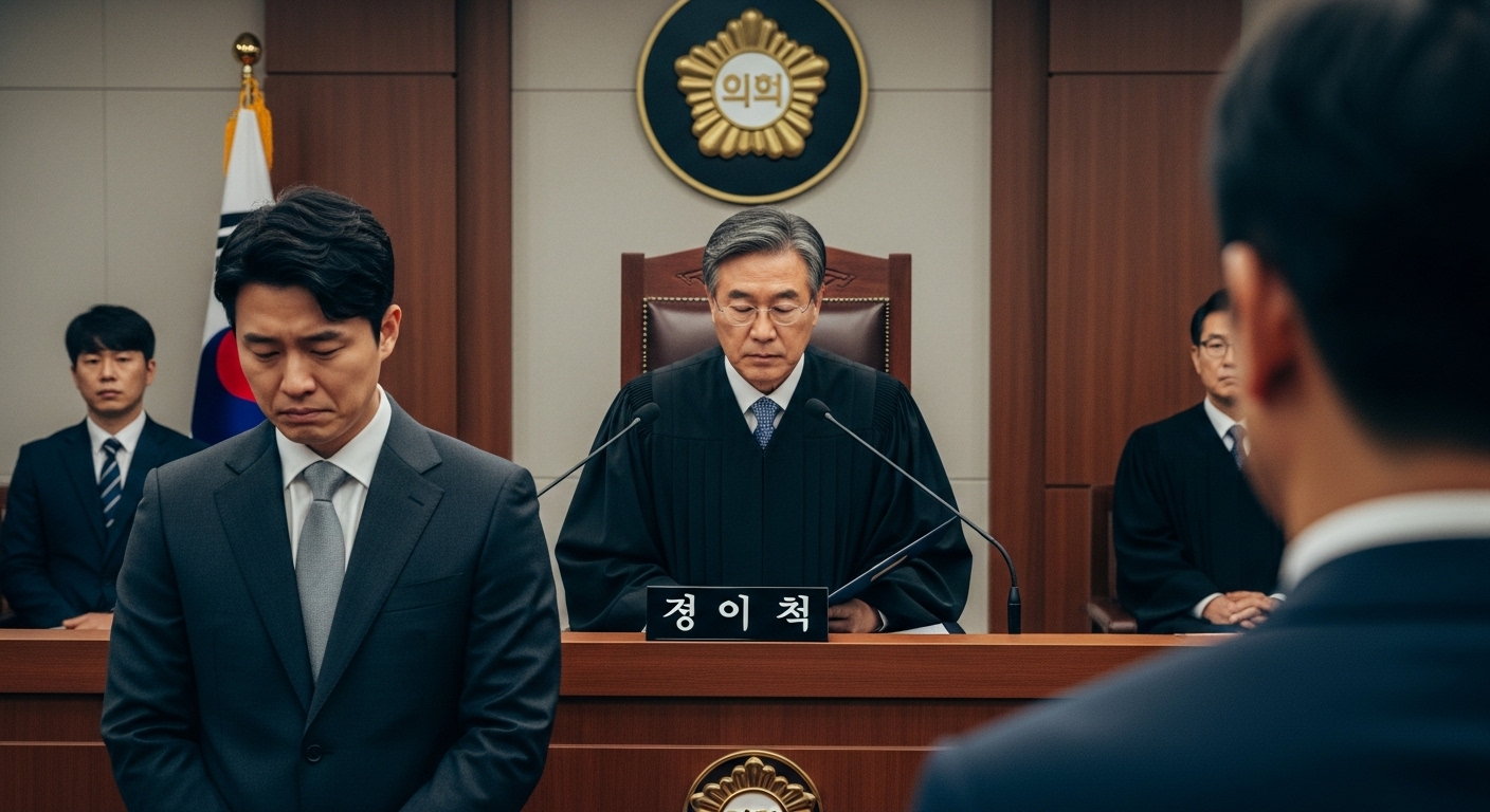 엄숙한 판사에 의해 선고받는 한국 변호사의 모습