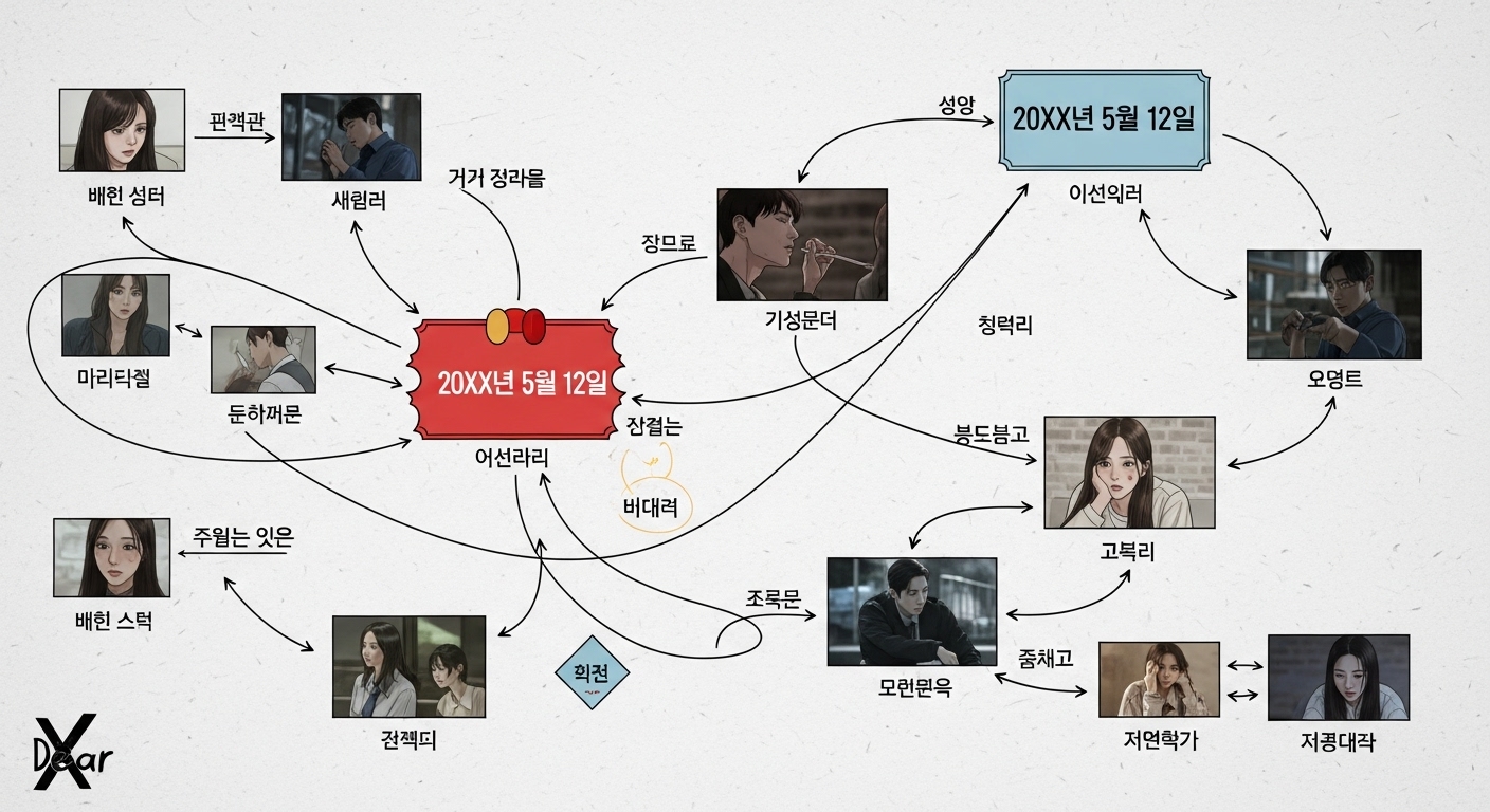 비선형 서사 구조를 보여주는 타임라인 차트