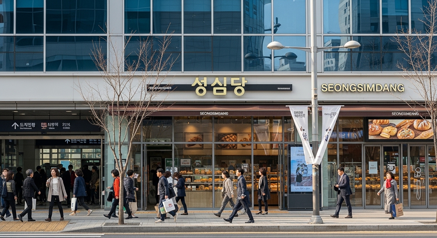 대전역 앞 성심당 베이커리 외관과 활기찬 거리 풍경