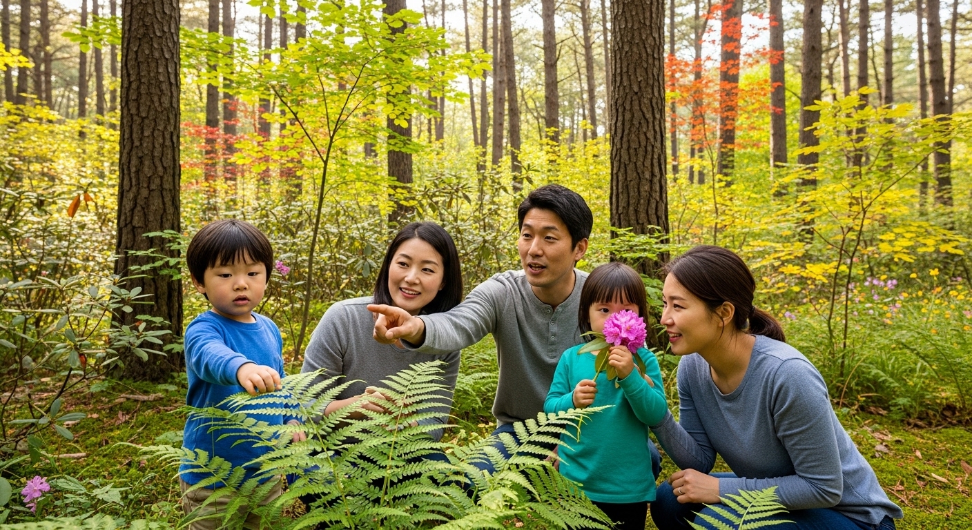 부모와 아이들이 자연을 체험하며 즐기는 장면