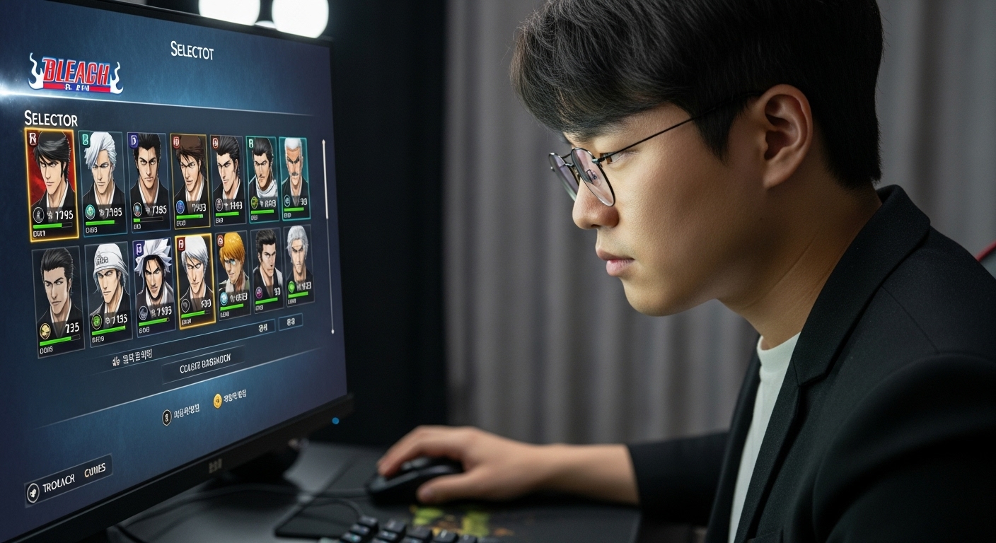 블리치 소울 카니발2의 캐릭터 선택 화면을 분석하는 게이머