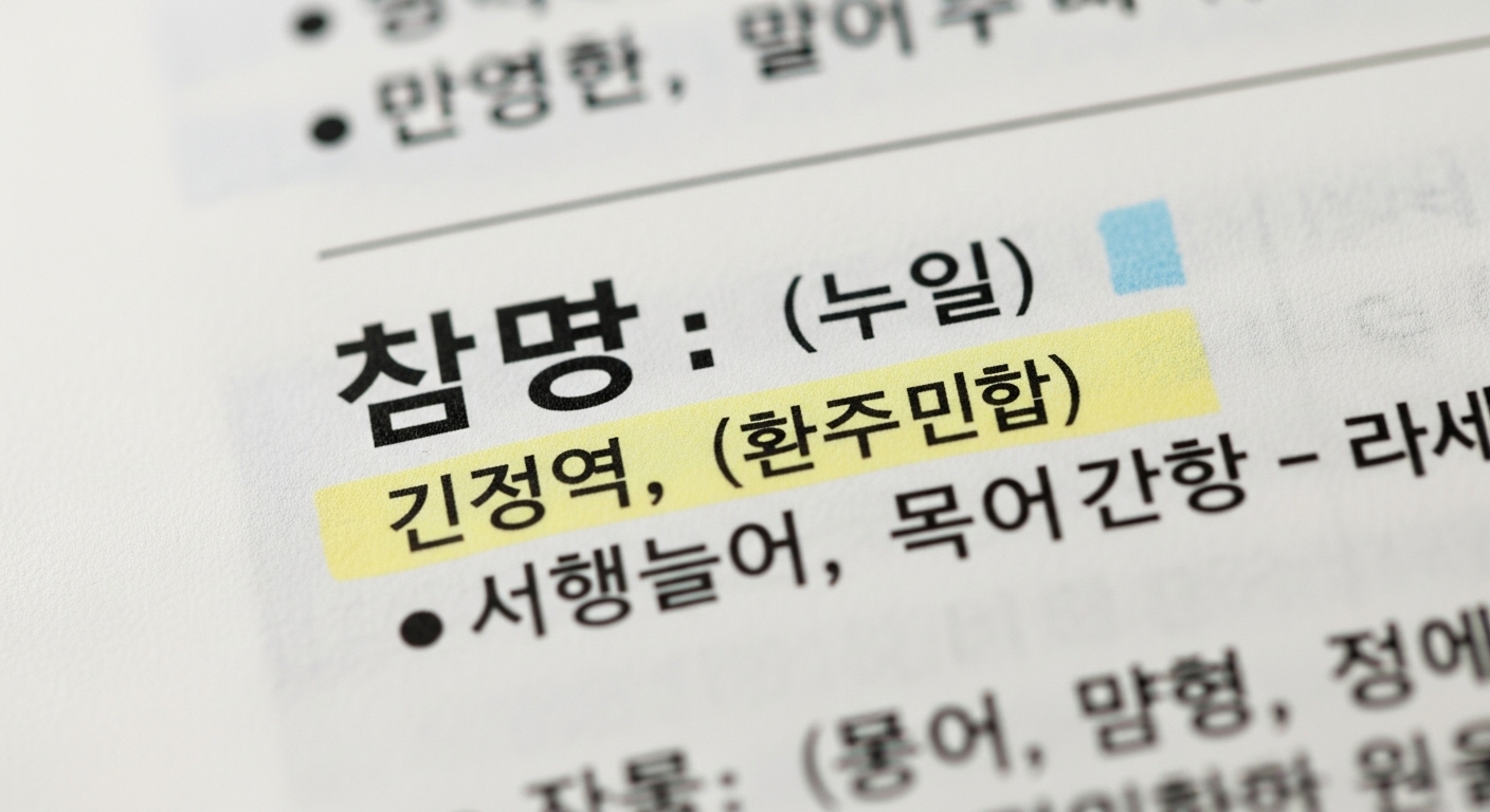 국어사전에서 '뵙다' 항목을 클로즈업한 장면