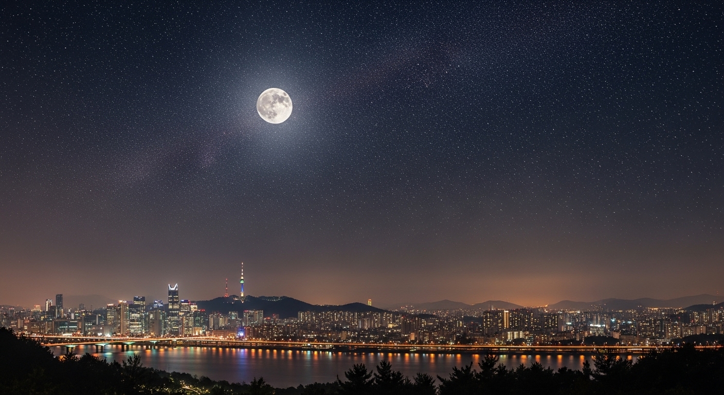 서울 하늘에 빛나는 별들이 영원한 사랑을 상징하는 낭만적인 밤하늘
