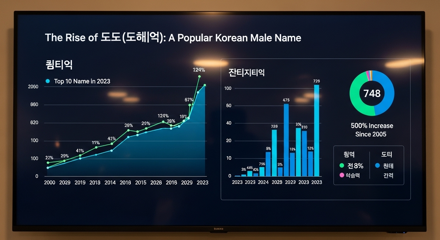 '도혁'이라는 이름의 인기 통계를 보여주는 디지털 화면