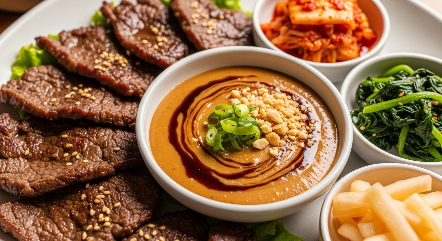 땅콩소스를 기본으로 한 감칠맛 나는 한국식 육류 요리