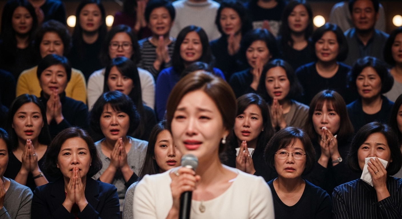 관객들이 놀라움과 공감을 표현하는 장면
