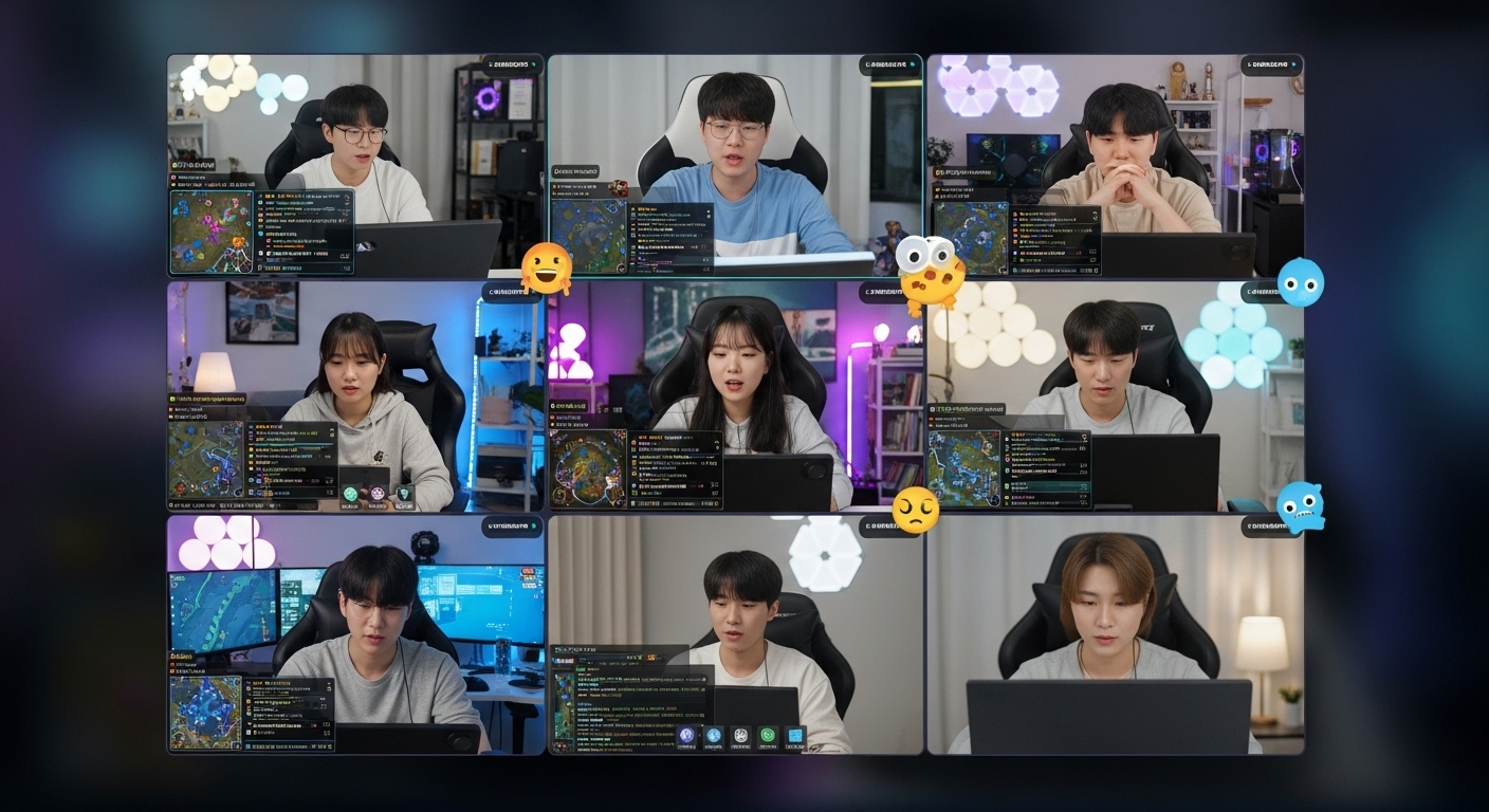 온라인 플랫폼에서 게임 전략에 대해 토론하는 젊은 게이머들