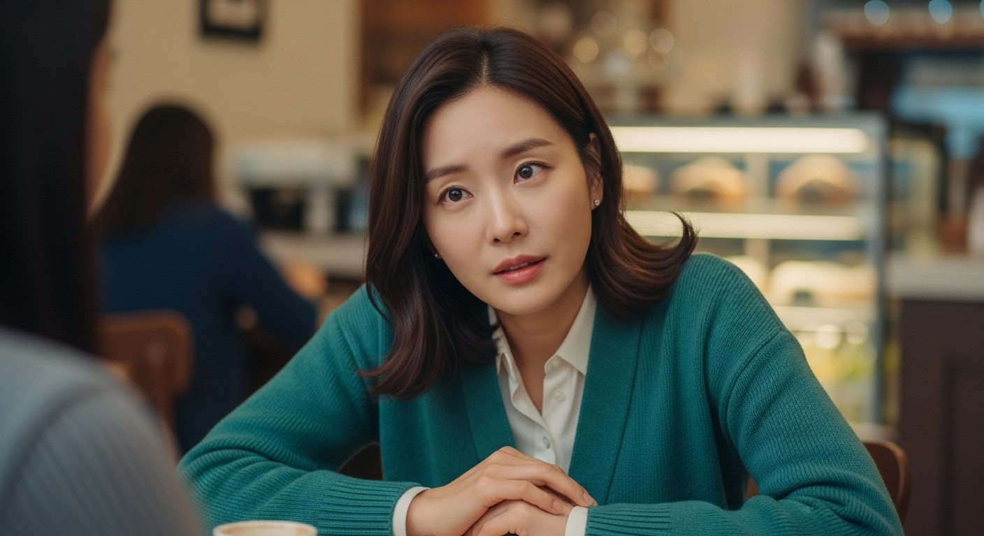 현대 사무실에서 무표정하게 동료를 관찰하는 한국 남성