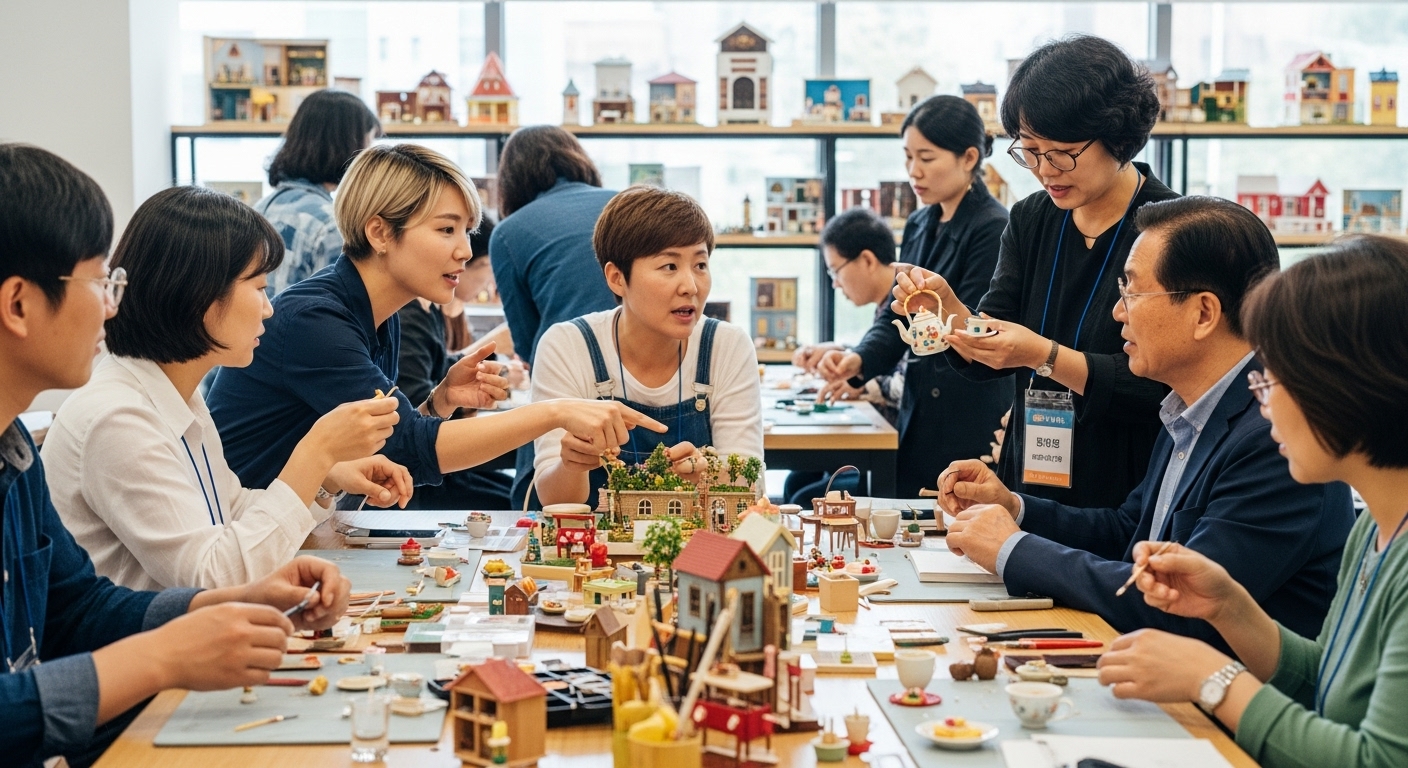 워크숍에서 활발히 대화를 나누는 다양한 배경의 공예가들
