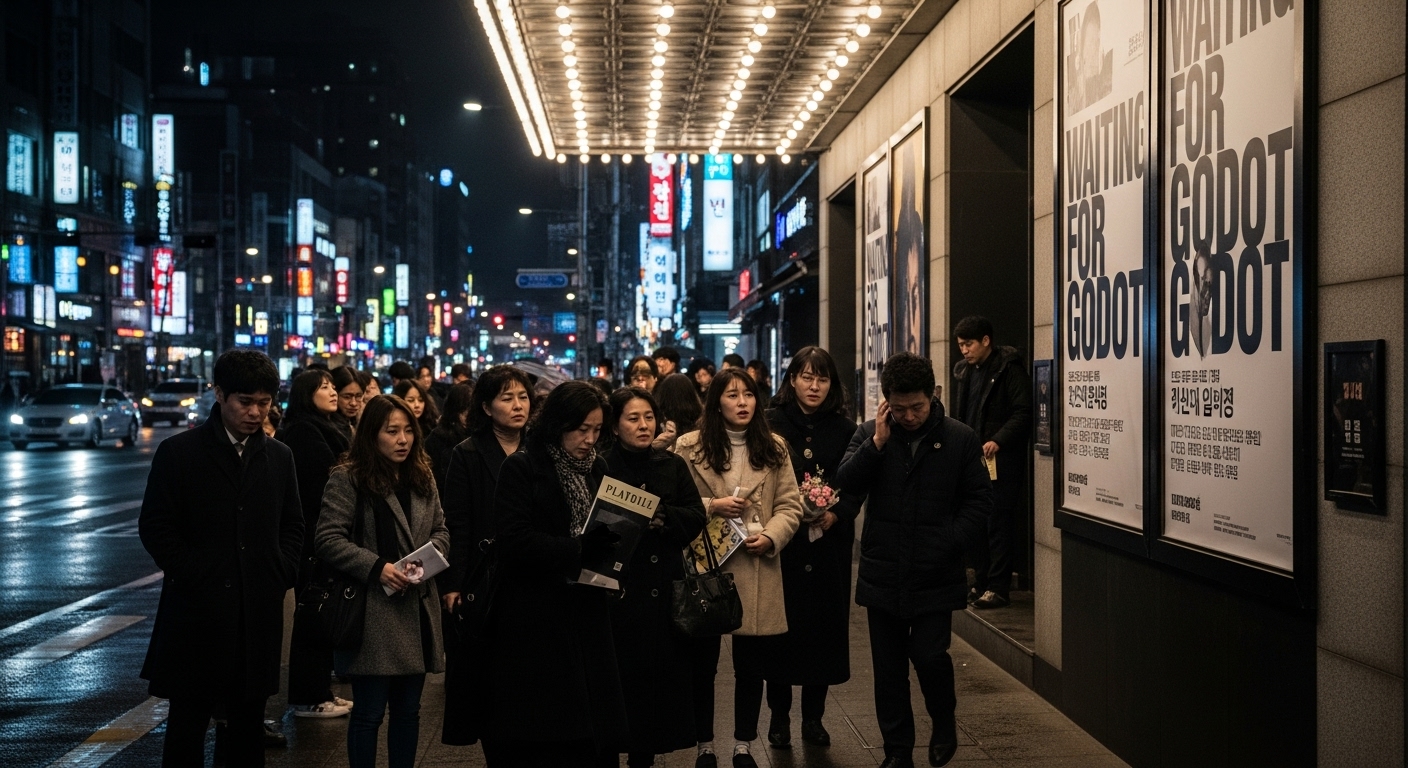 서울 극장 앞에서 팬들이 걱정하며 모여있는 모습