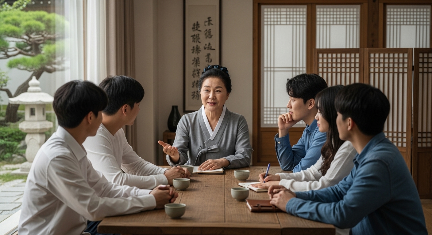 성숙한 멘토가 젊은이들에게 진정한 겸손을 가르치는 장면