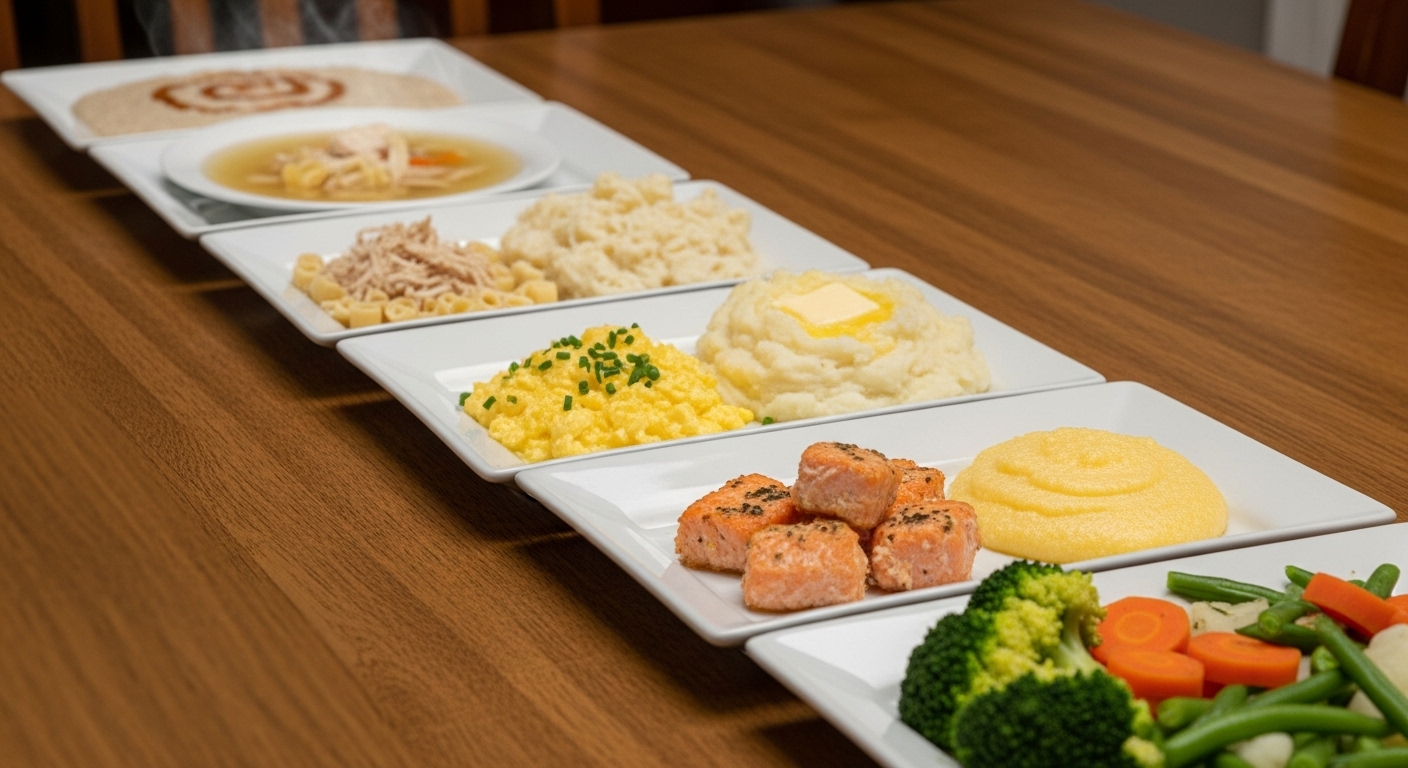 사랑니 발치 후 점차 일반식으로 돌아가는 식단의 변화를 보여주는 장면