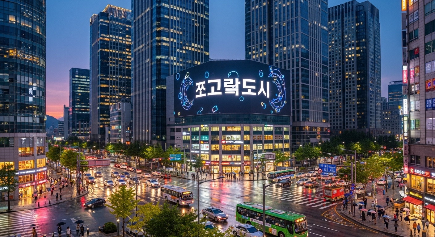 디즈니플러스에서 독점 공개되는 현대 한국 도시의 활기찬 거리와 광고판