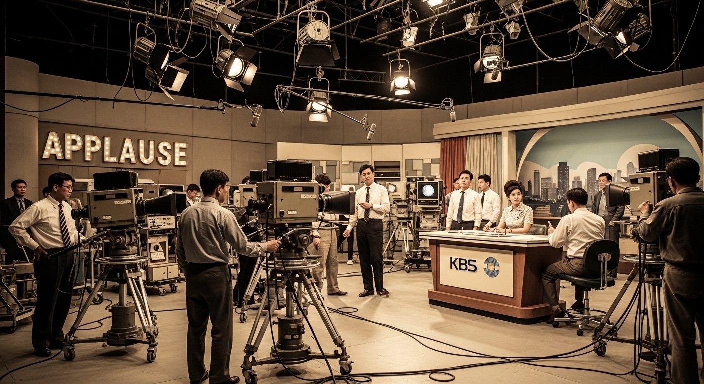 1960년대 한국 TV 스튜디오 세트와 카메라 및 제작진