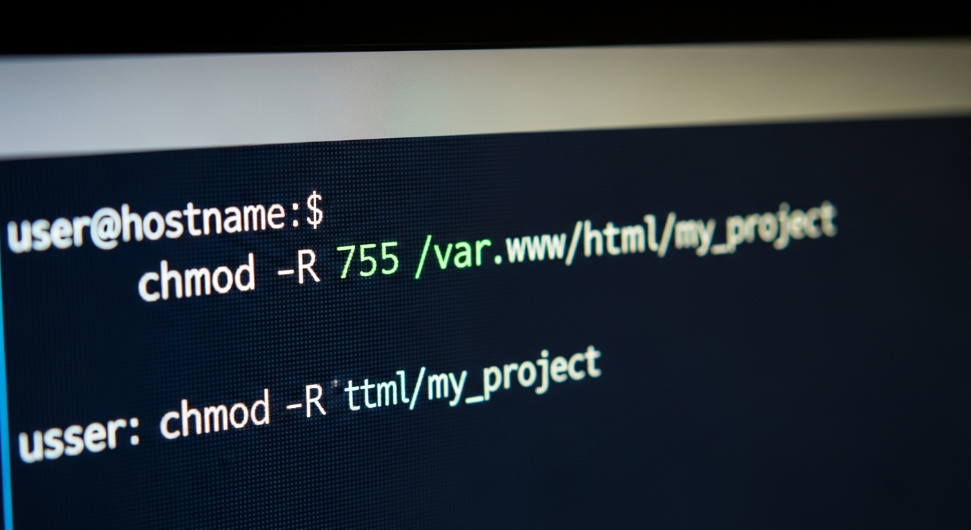 커맨드 라인 인터페이스에 `chmod` 명령어가 실행되는 장면