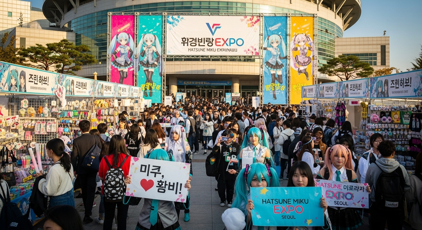 고려대학교 화정체육관 앞에서 하츠네 미쿠 엑스포를 기다리는 팬들