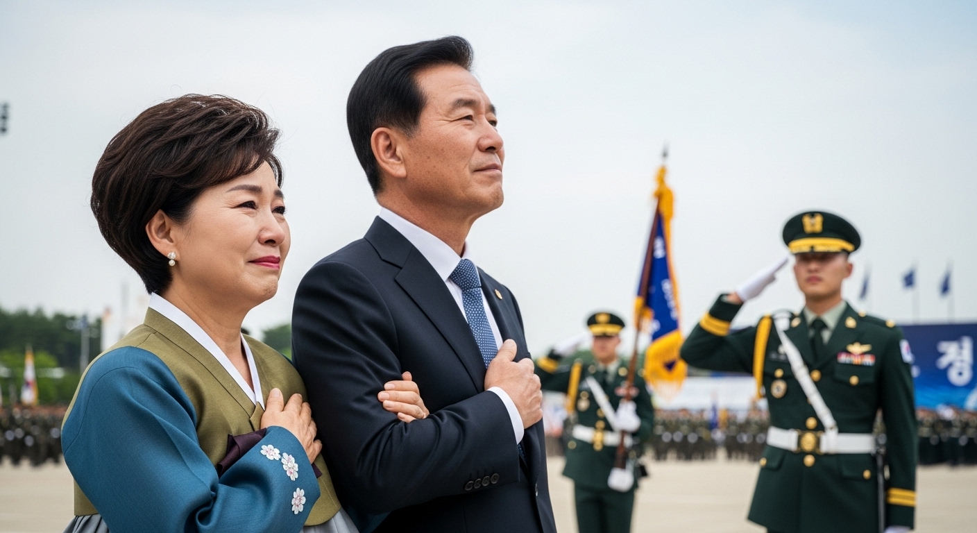 군사 의식에 참석하여 아들을 축하하는 부모님의 감동적인 순간