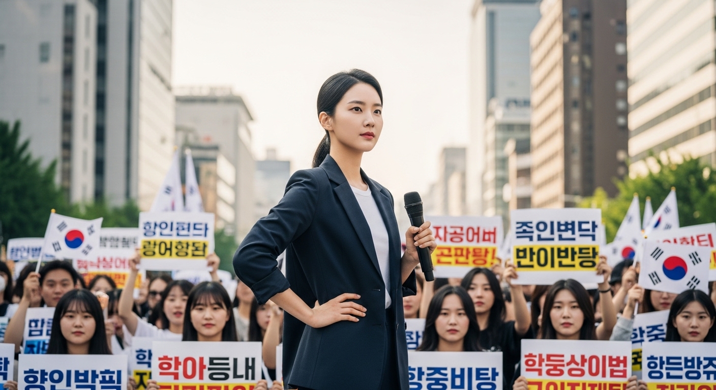 한국의 청년 정치 운동을 이끄는 젊고 자신감 넘치는 리더의 모습