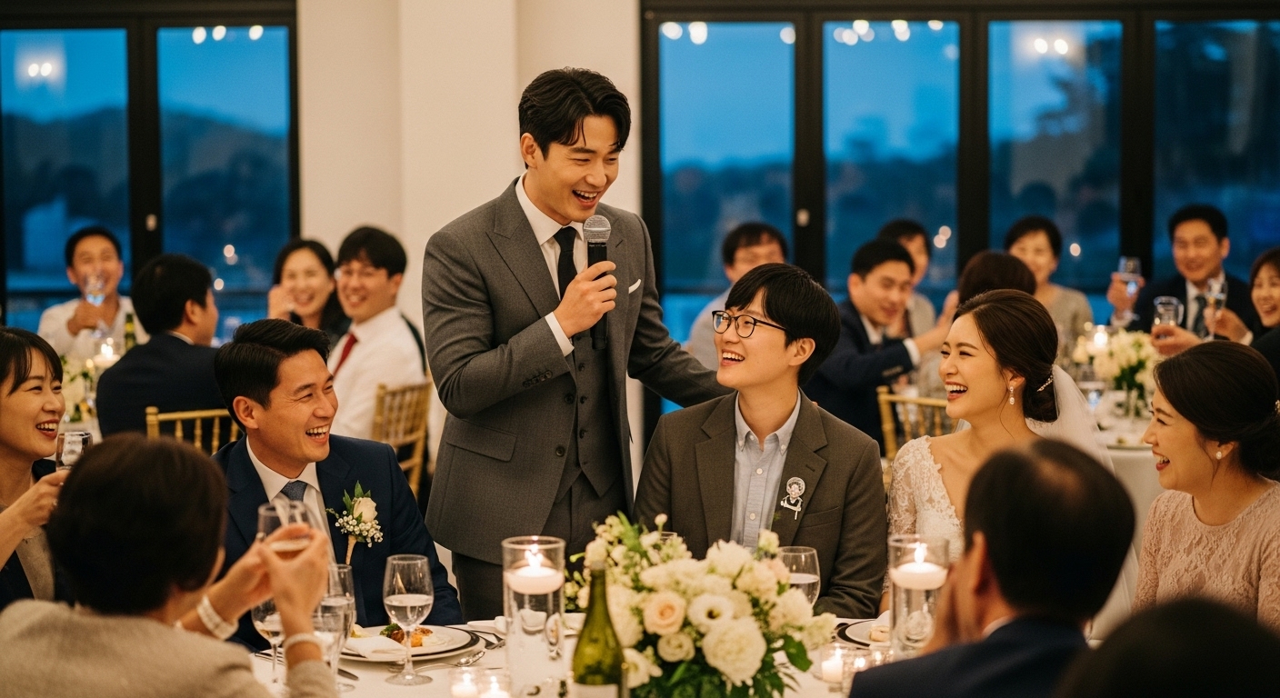 유명 MC와 웹툰 작가가 주례와 사회를 맡아 가족적인 분위기를 자아낸 특별한 인물들의 참여
