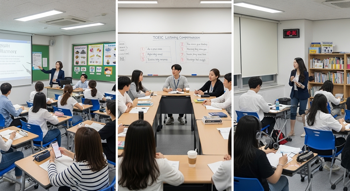 각기 다른 학습 활동을 하는 학생들이 있는 세 개의 다양한 수준의 교실