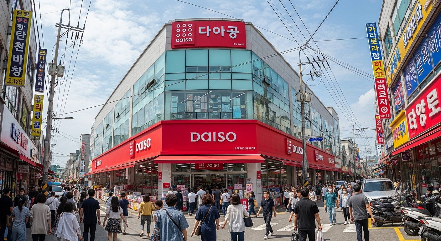 순천 중앙시장 근처에 위치한 대형 다이소 매장의 외관
