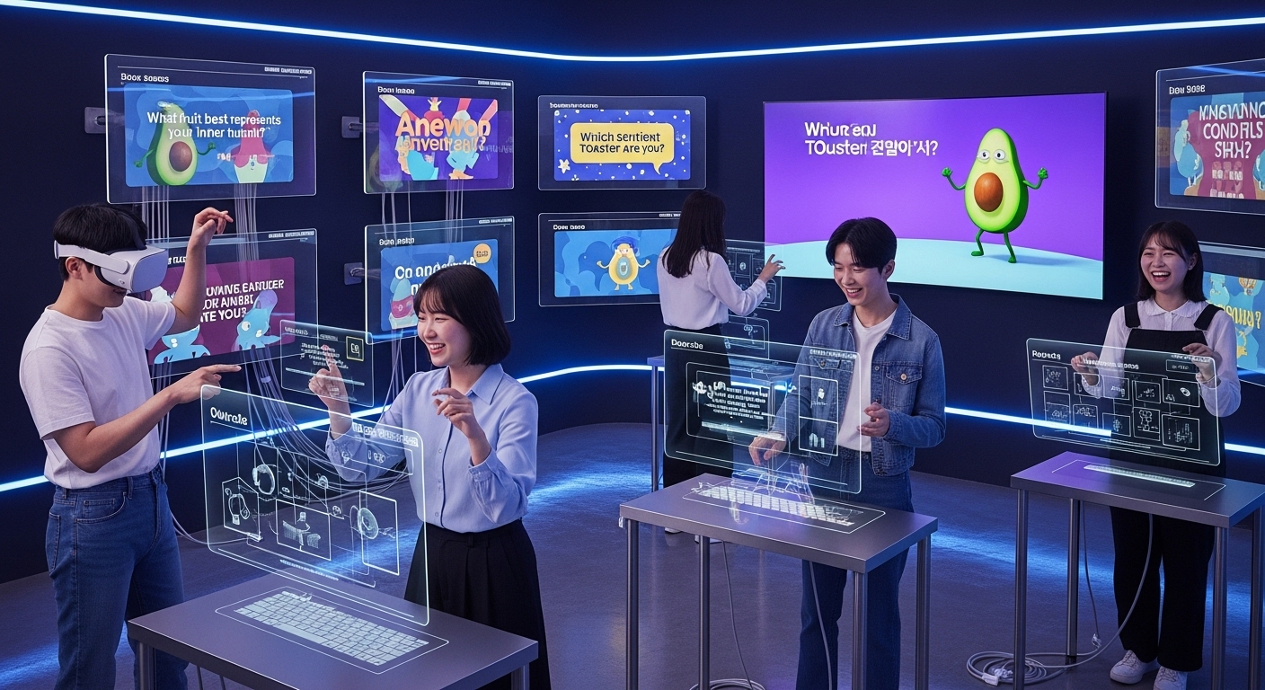홀로그램과 VR 헤드셋으로 퀴즈를 즐기는 미래 지향적 환경