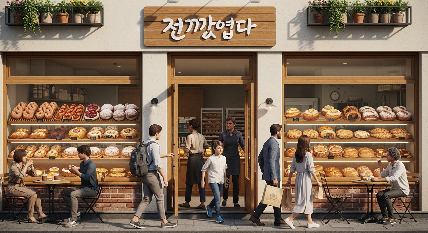 다양한 빵이 보이는 대전의 성심당 베이커리 전경