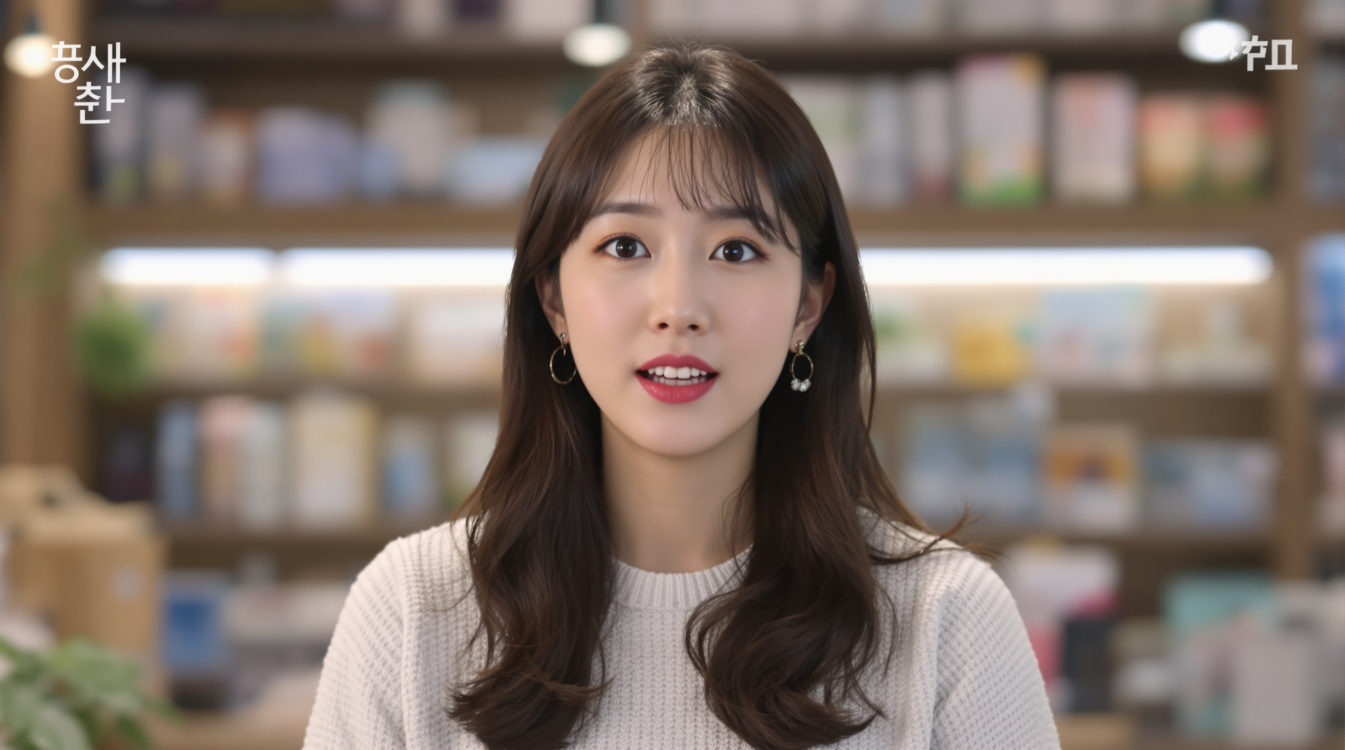 카메라 앞에서 또렷하게 말하는 차분한 여성 호스트