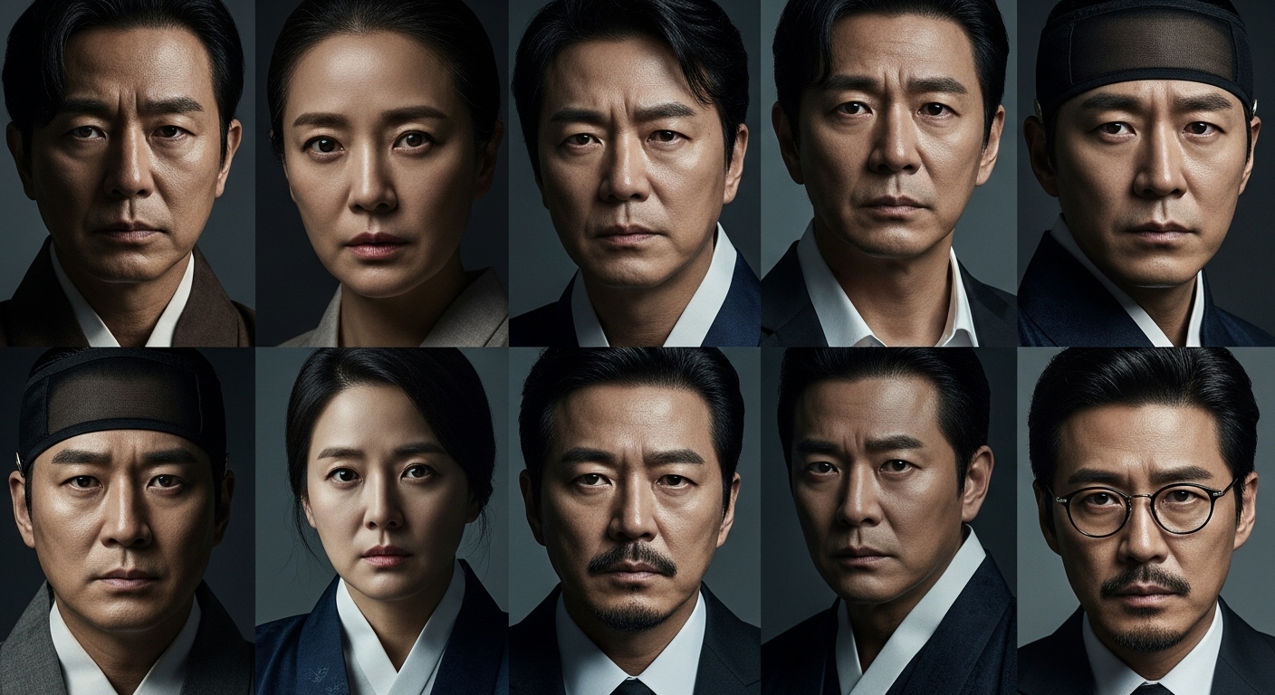 다양한 한국 배우들의 캐릭터 포스터 느낌의 조명 연출