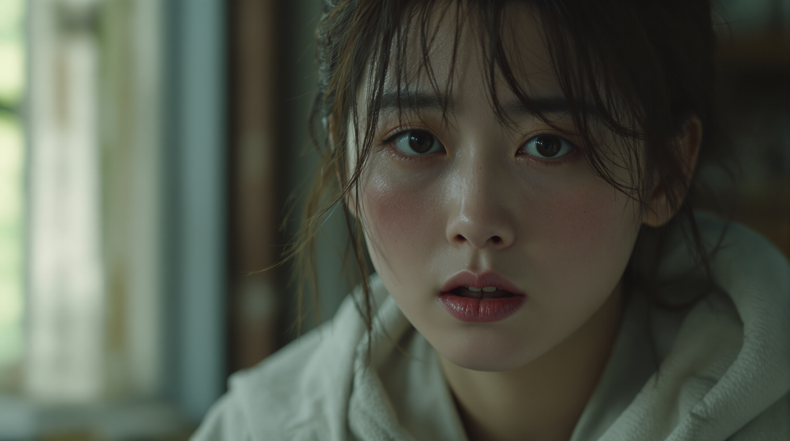 김혜수가 화장기 없는 얼굴로 감정적인 장면을 연기하는 모습