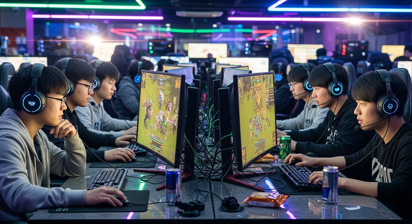 사이버카페에서 헤드셋으로 소통하며 작전을 조율하는 두 팀