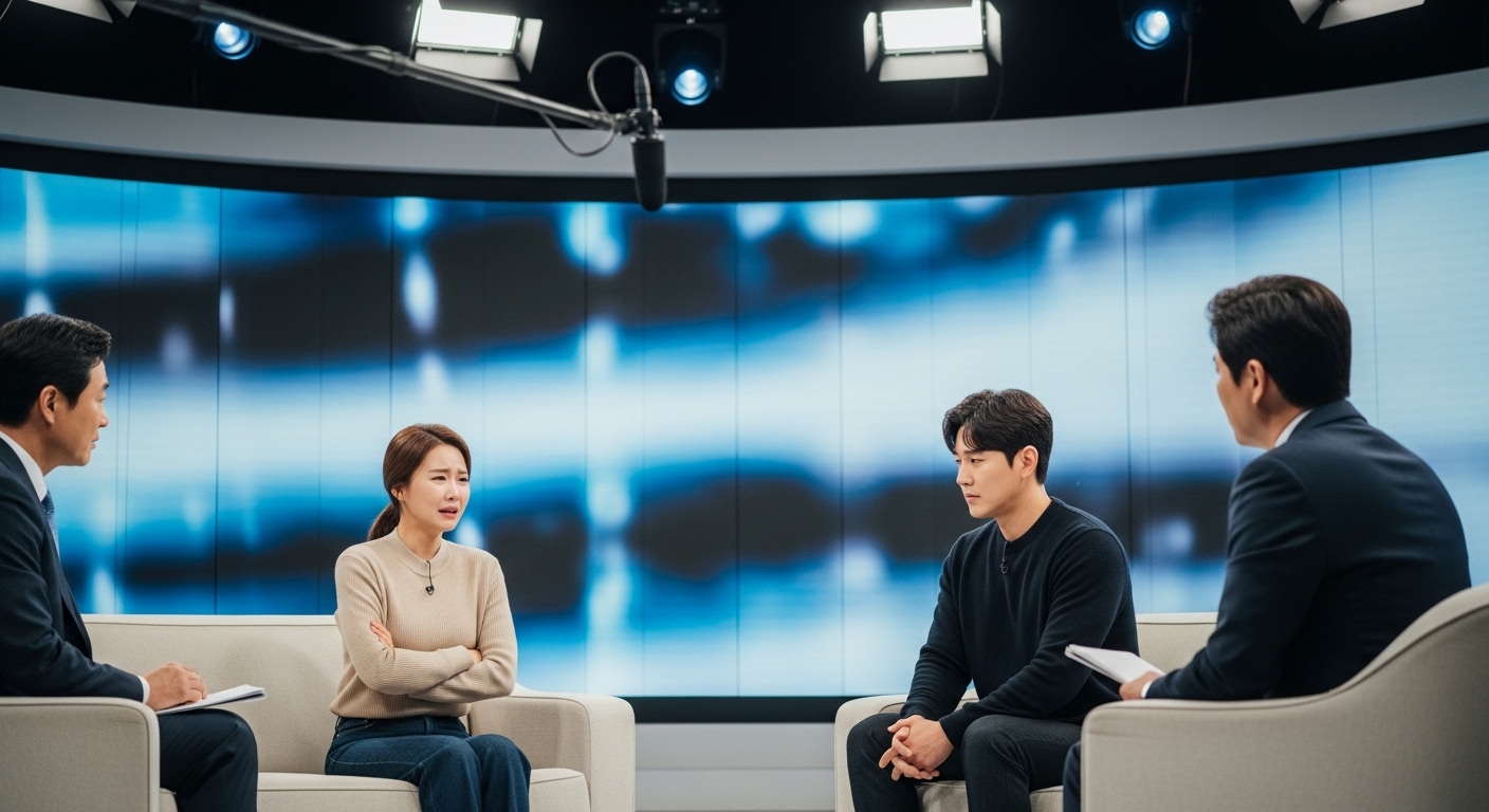 상담 중인 긴장된 한국 부부의 모습
