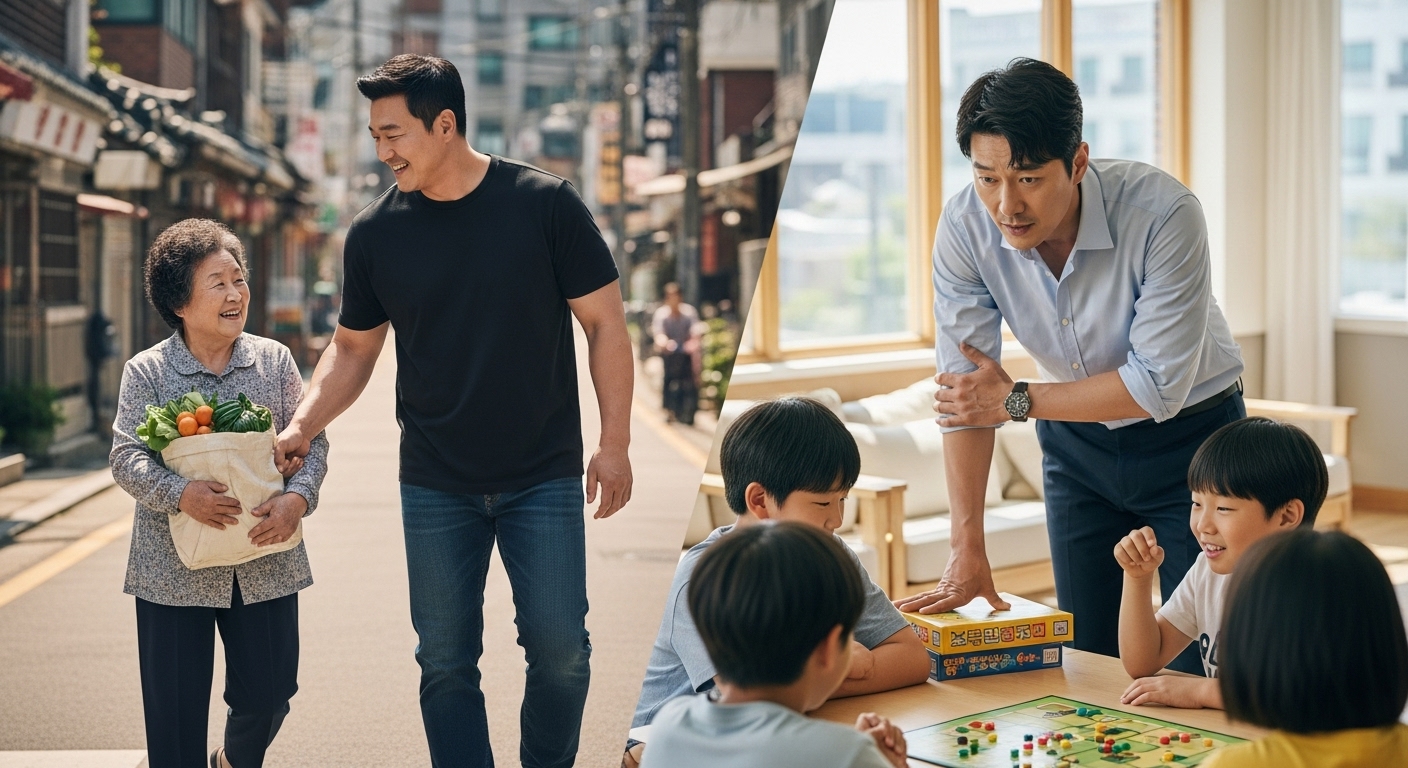 악역에서 영웅으로 변화하여 지역 사회에 긍정적인 영향을 미치는 두 배우의 모습