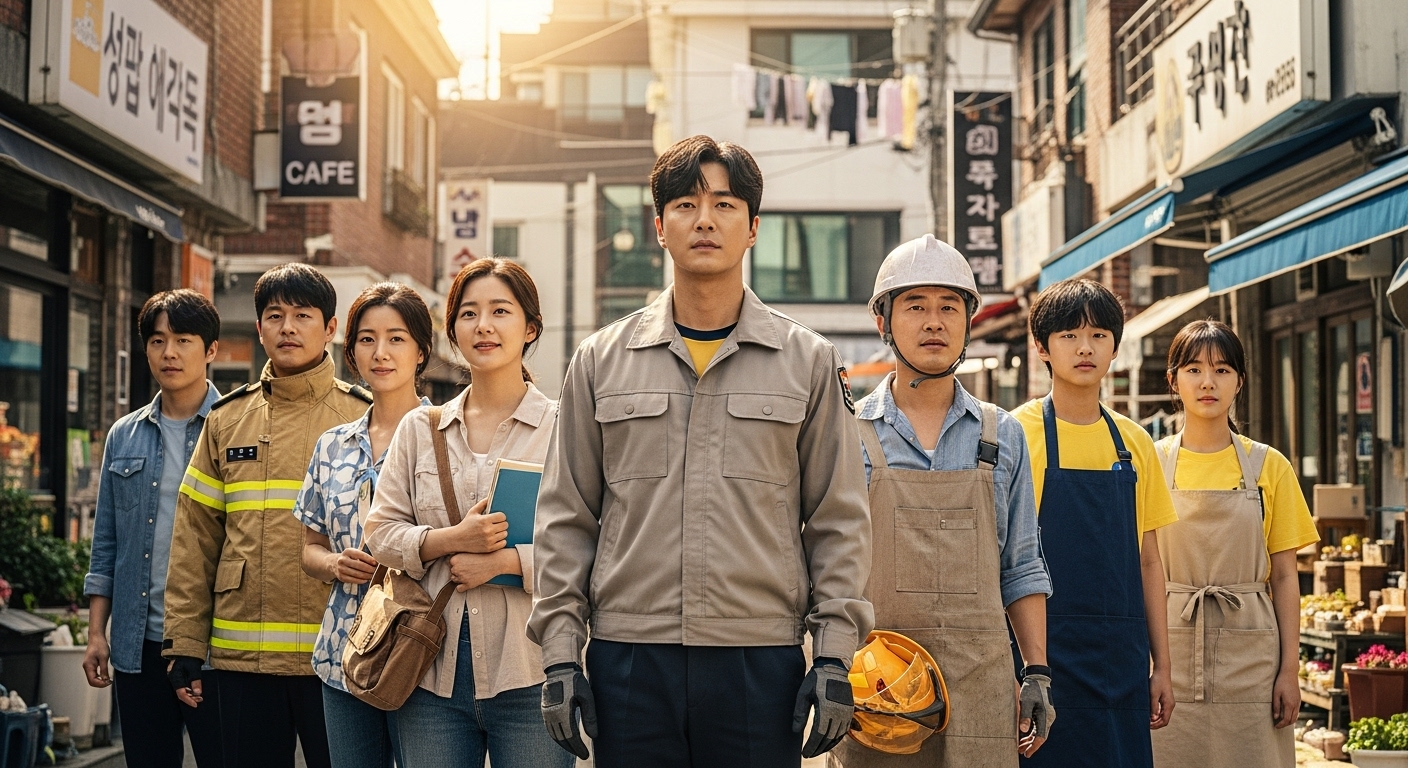 평범한 동네 환경에서 연합과 결단력을 보여주는 배우들의 모습
