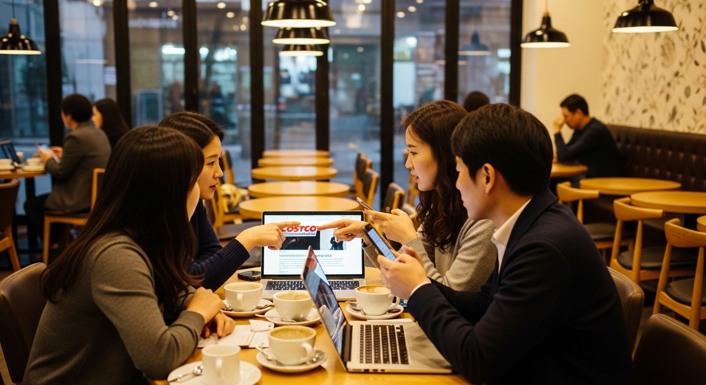 서울 카페에서 코스트코 연회비 인상을 논의하는 사람들