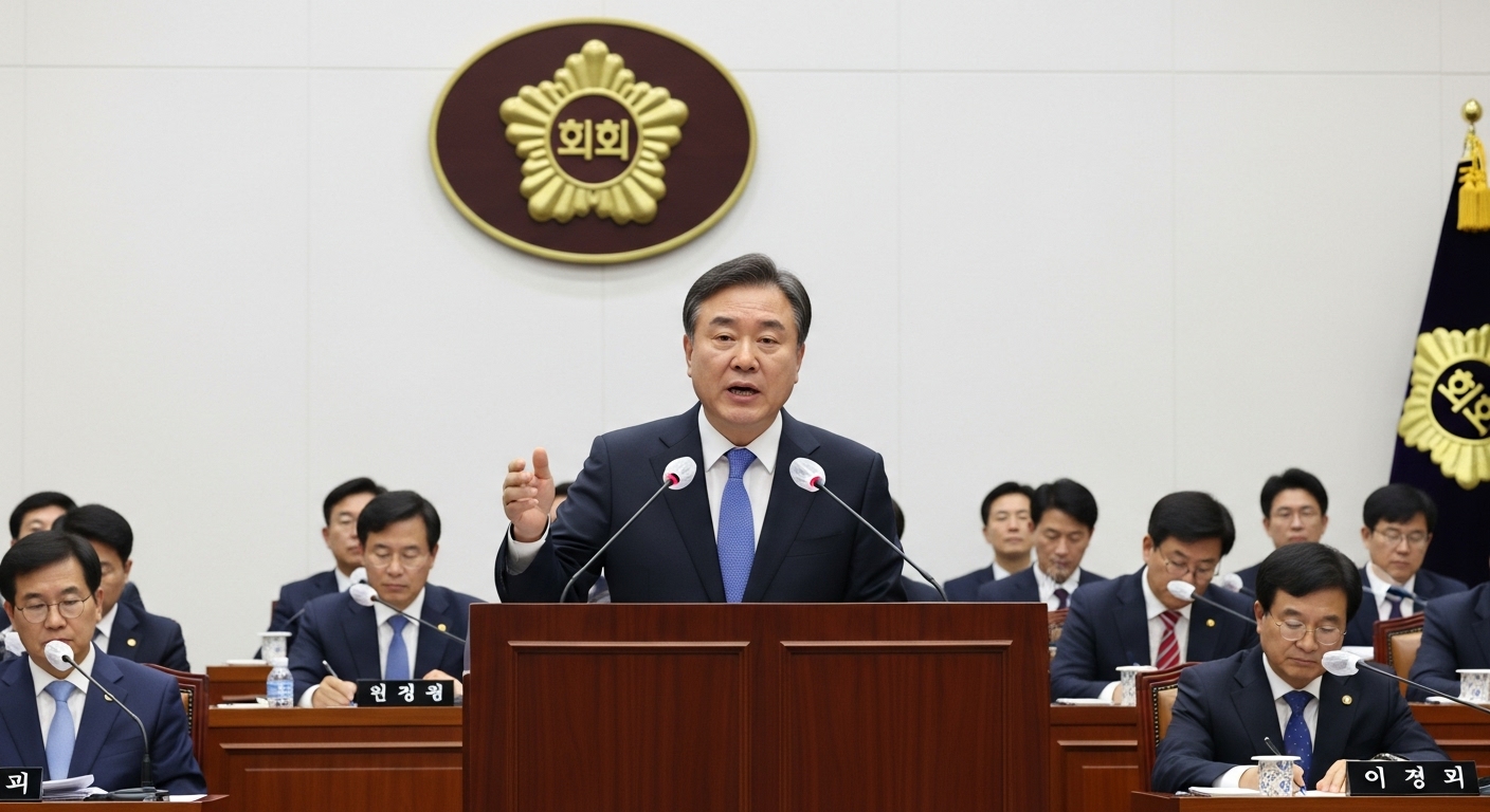 국가 청문회장에서 연설하는 한국 검사