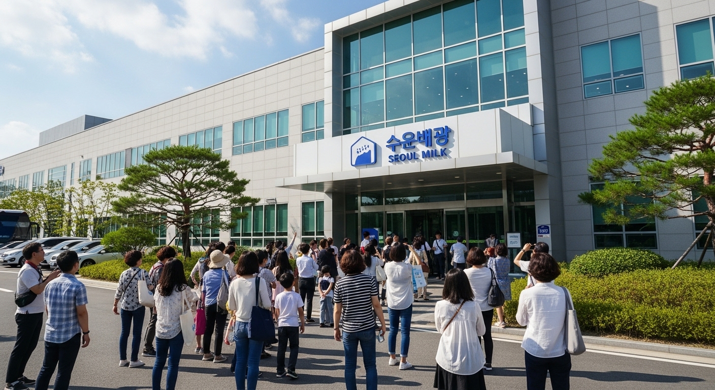 서울우유 양주공장을 방문하려는 사람들로 북적이는 모습