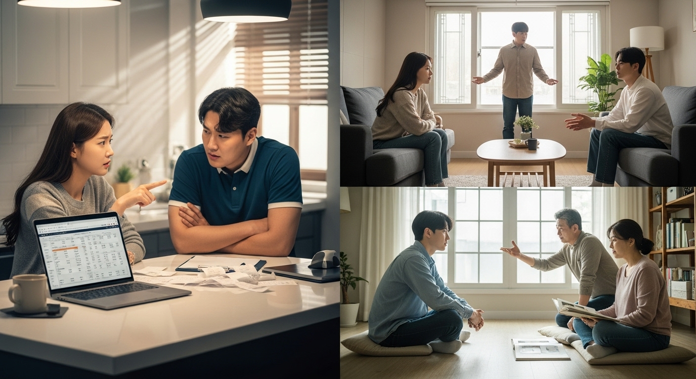 각기 다른 문제로 갈등 중인 여러 한국 커플들