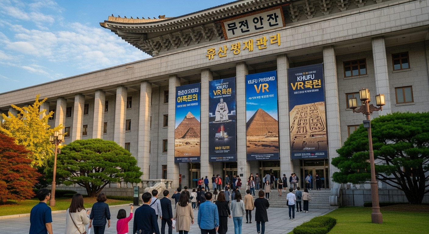 용산 전쟁기념관 특별전시실 외부 모습과 방문객들