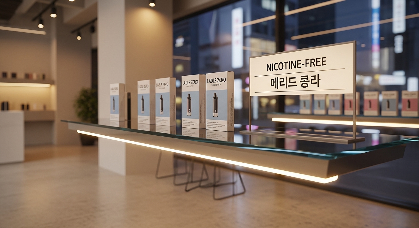 현대적인 한국의 전자담배 매장 내부에 진열된 레딜 제로 제품