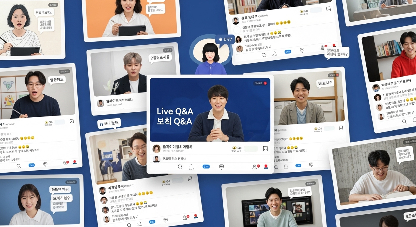라이브 Q&A와 댓글을 통해 아이디어와 피드백을 주고받는 인터랙티브 온라인 커뮤니티 모습