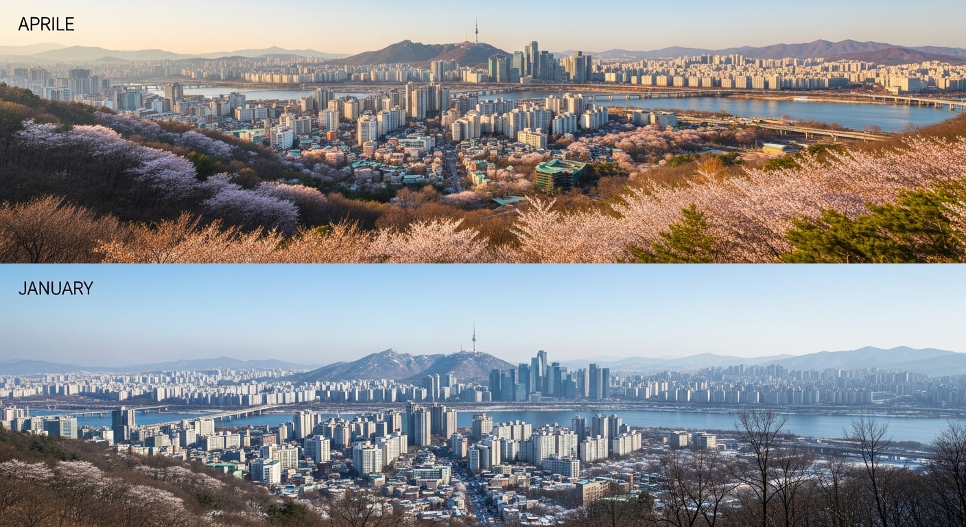 서울 스카이에서 본 사계절 변화; 봄꽃과 겨울 공기의 대비