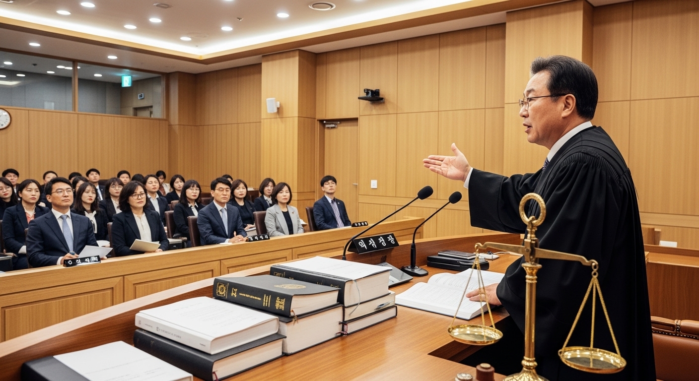 한국 법정에서 판사가 형벌의 차이를 설명하는 장면